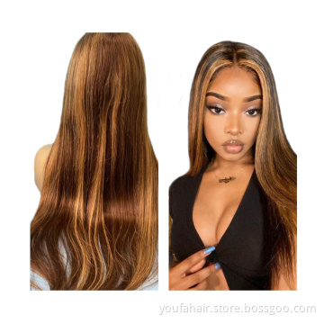 Glueless Virgin Piano Colors Lace Wig With Baby Hair High Quality 100% Human Hair Honey Blonde Mixed Color 4/27  For Black Woman